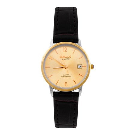 Omax Women's Golden Round Dial With Textured Maroon Strap Analog Watch, HDL05C85I - Main Image