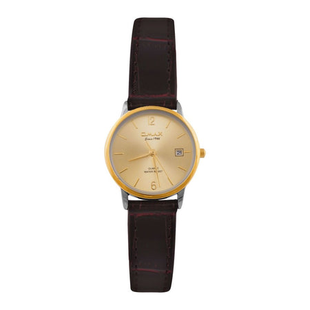 Omax Women's Yellow Gold Round Dial With Textured Maroon Strap Analog Watch, HDL05T15I - Main Image