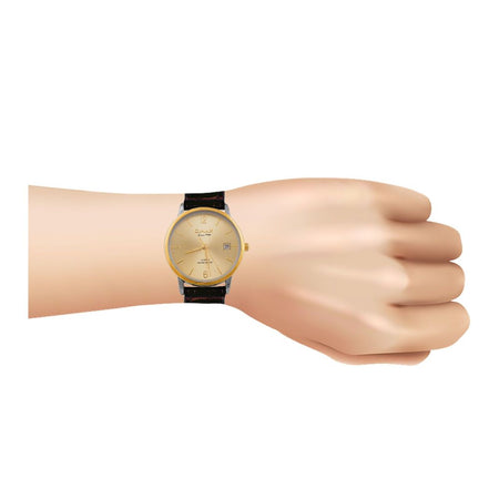 Omax Women's Yellow Gold Round Dial With Textured Maroon Strap Analog Watch, HDL05T15I - Image 2