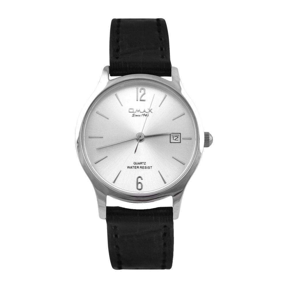 Omax Women's Chrome Round Dial With Textured Black Strap Analog Watch, HDL09P62I - Main Image