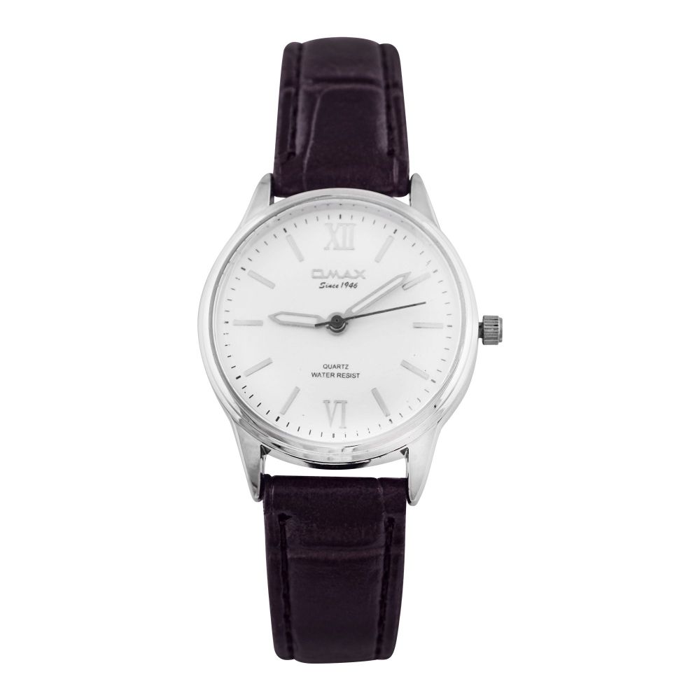 Omax Women's Chrome Round Dial With Textured Maroon Strap Analog Watch, JXL03P65I - Main Image