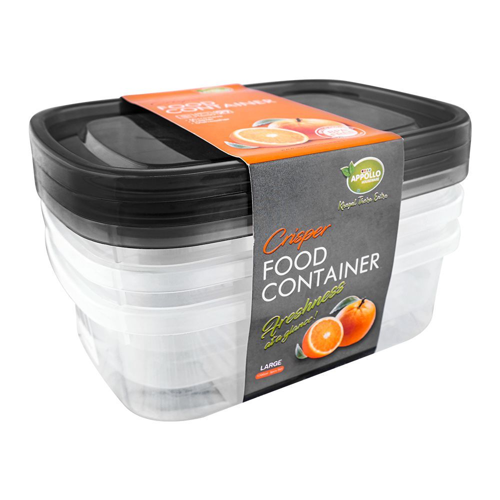 Appollo Crisper Food Container, 3-Pack Set, Large, Black, 1700ml - Main Image
