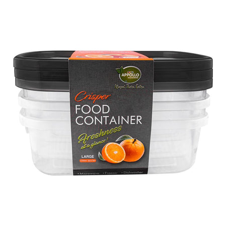 Appollo Crisper Food Container, 3-Pack Set, Large, Black, 1700ml - Image 2