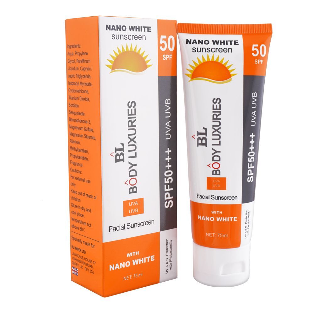 Body Luxuries Nano White Facial Sunscreen SPF+50, 75ml - Main Image