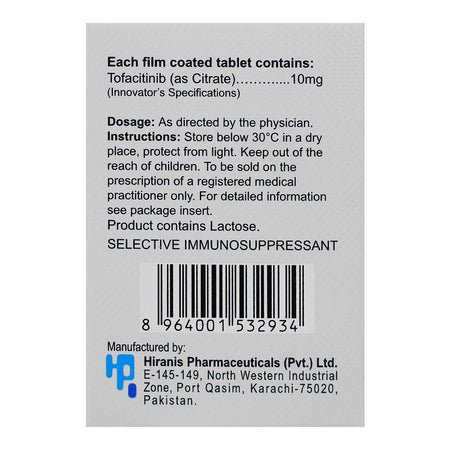 Hiranis Pharmaceuticals Tofajak Tablet, 10mg, 10-Pack - Image 2