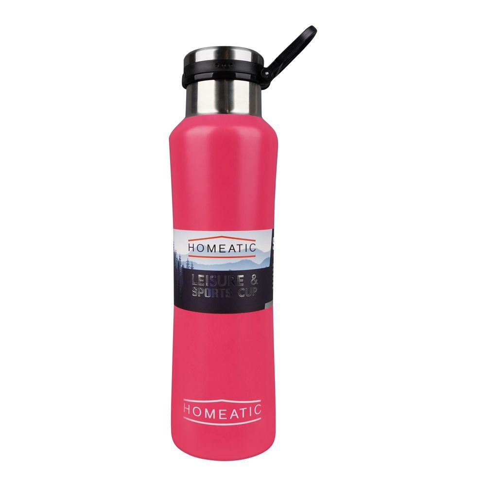Homeatic Steel Water Bottle, 550ml Capacity, Pink, KA-038 - Main Image
