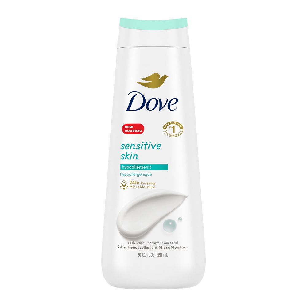 Dove Sensitive Skin Hypoallergenic 24HR Micro Moisture Body Wash, 591ml - Main Image