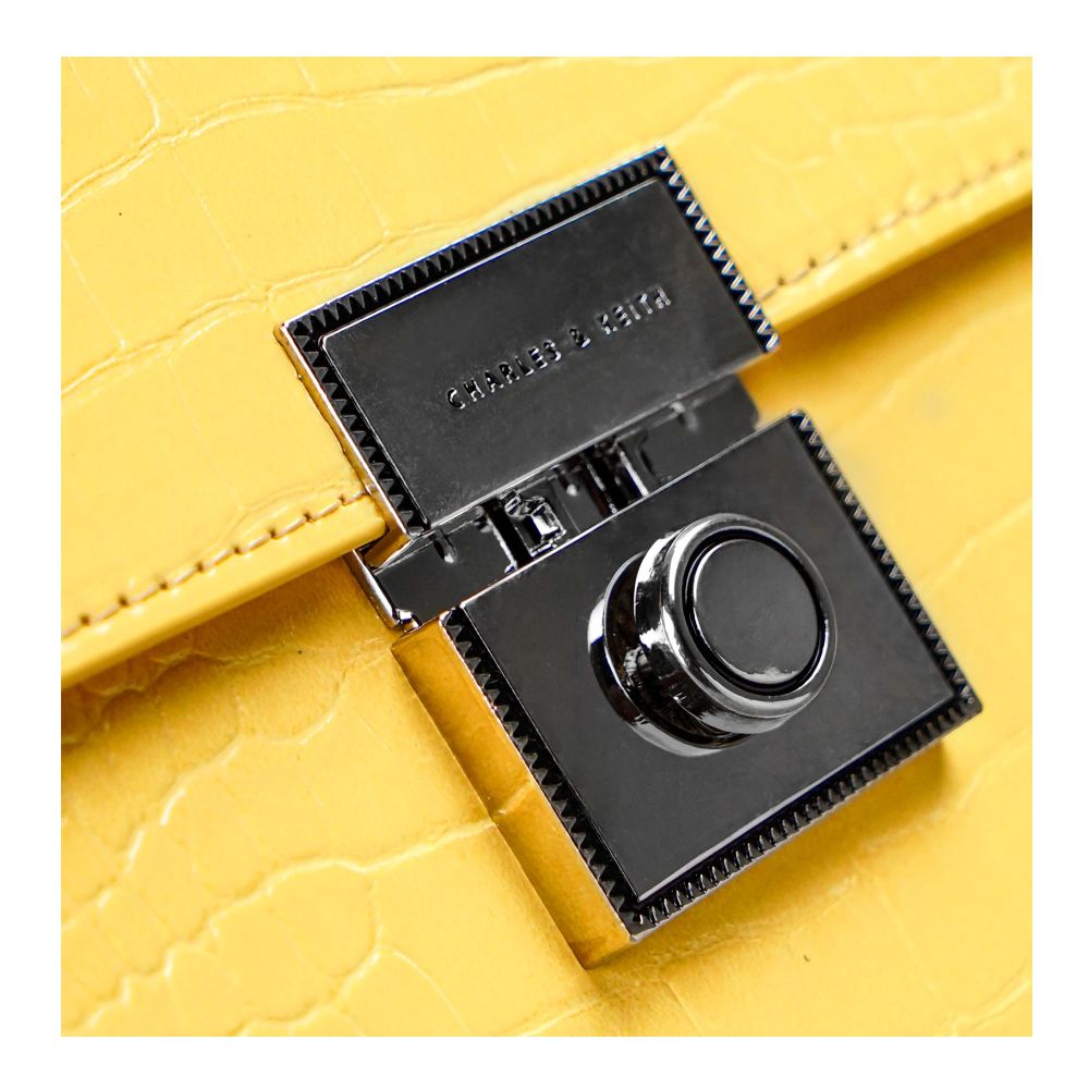 C-K Textured Hand Bag With Shoulder Strap, Yellow, CK2-50781127 - Image 3