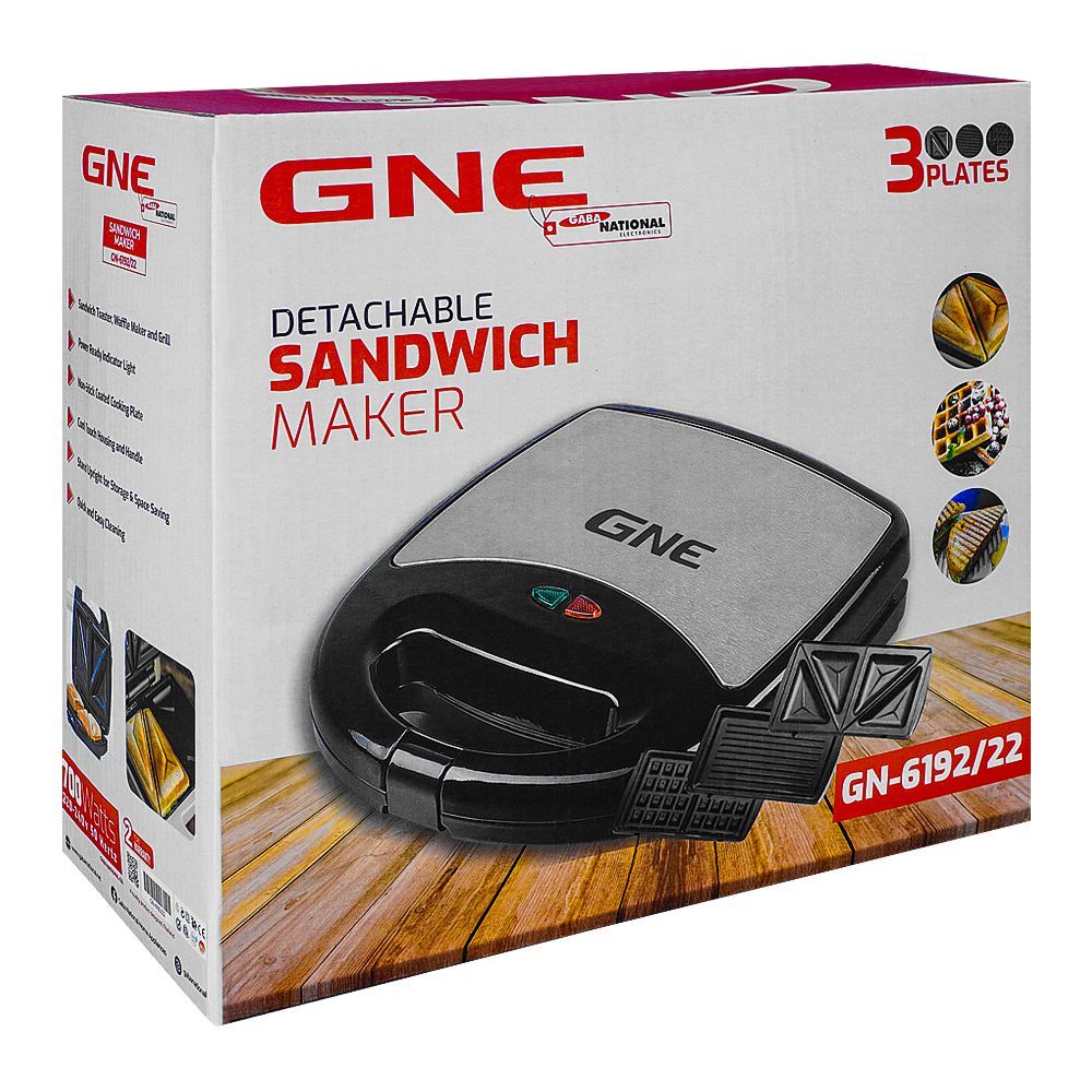 Gaba National Sandwich Maker 3 Steel Plates, 700W, GNE-6192/22 - Image 2