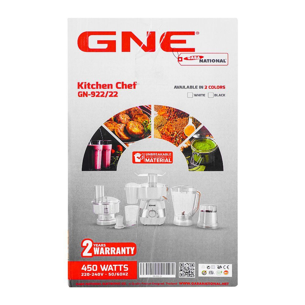 Gaba National 9-In-1 Food Factory, 450W, GNE-922/22 U/BR - Image 3