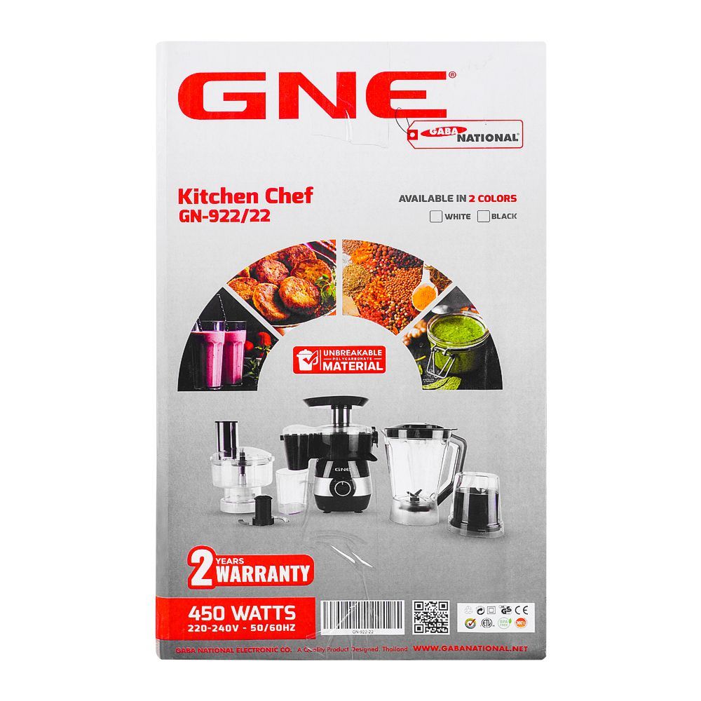 Gaba National 9-In-1 Food Factory, 450W, GNE-922/22 U/BR - Image 4