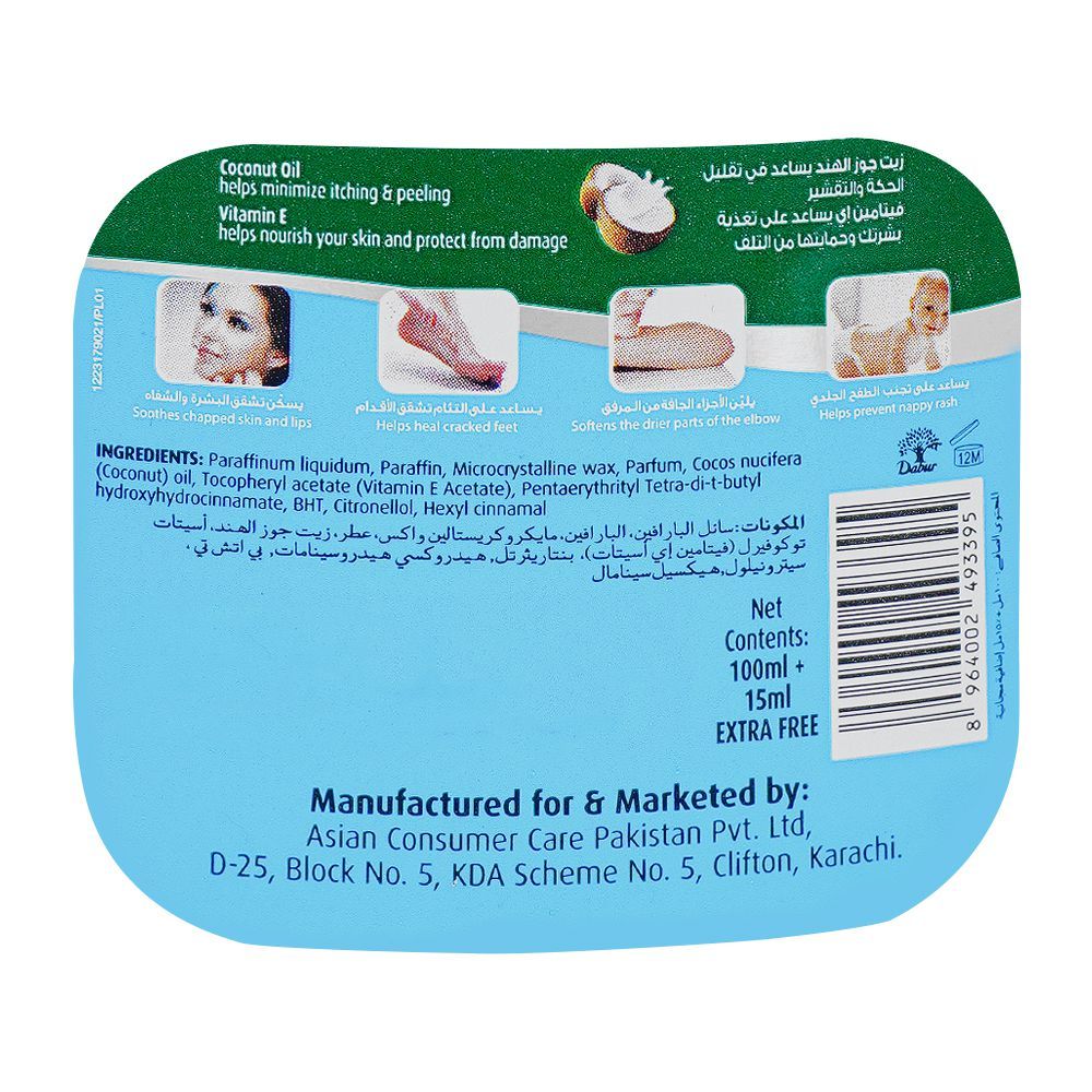 Dabur Herbolene Coconut Petroleum Jelly, Sun Burn Soothing, 115ml - Image 3