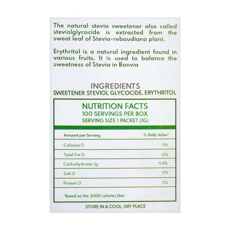 Bonvia Stevia Zero Calorie Natural Sweetener Sachet, 100-Pack - Image 5