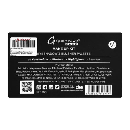 Glamourous Face Fashion Artist Eye Shadow & Blusher Kit, GF8078, 19-Pack - Image 4