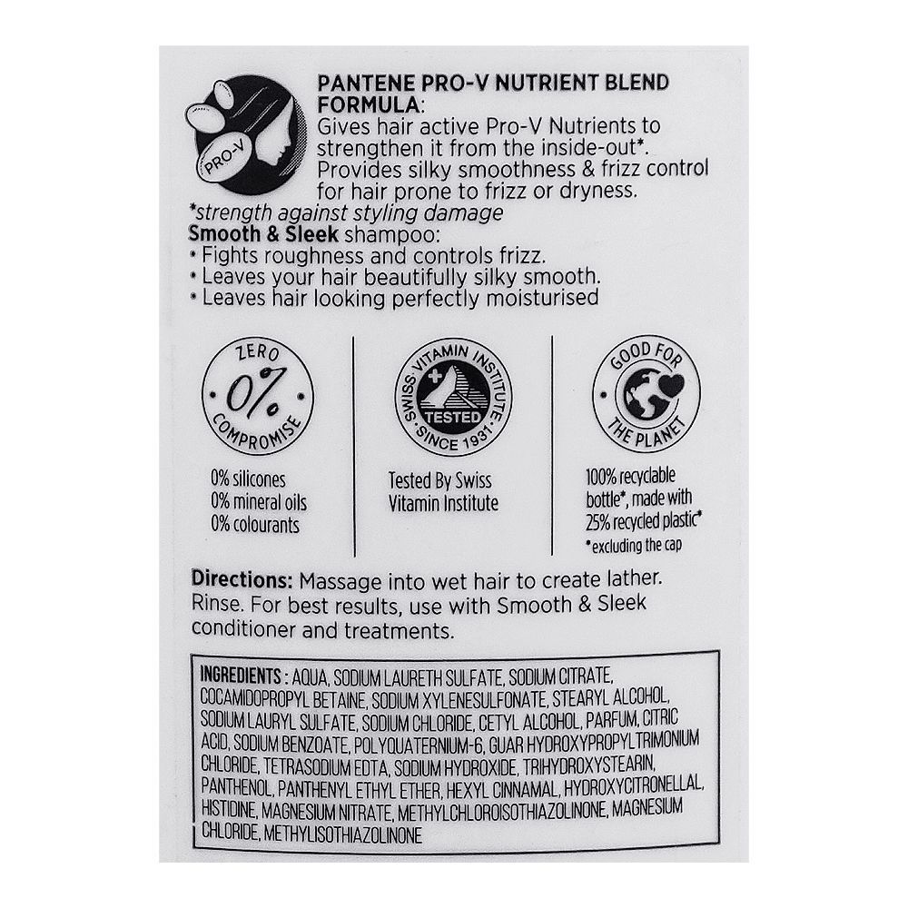 Pantene Pro-V Smooth & Sleek Shampoo, For Frizz/Dull Hair, 700ml - Image 3