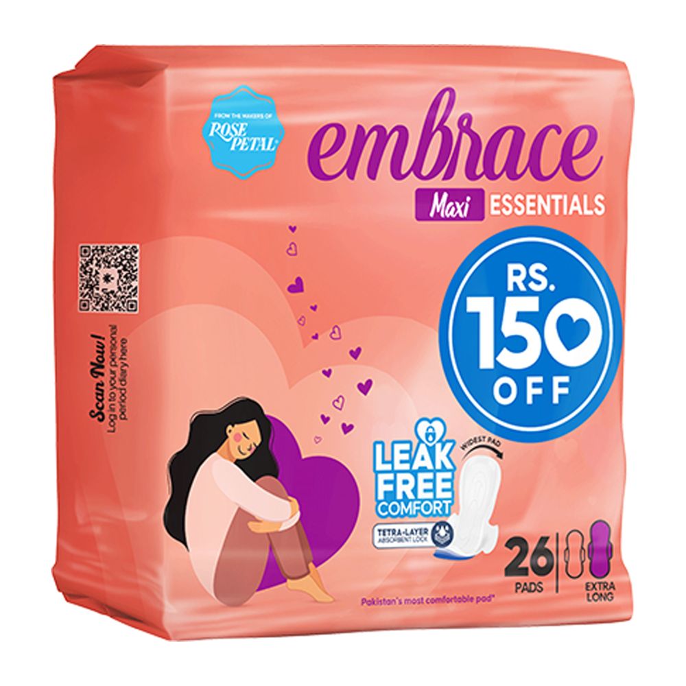 Embrace Essentials Maxi Pads, Extra Long, Trio Pack, 26-Pack, Rs.150/- Off - Main Image