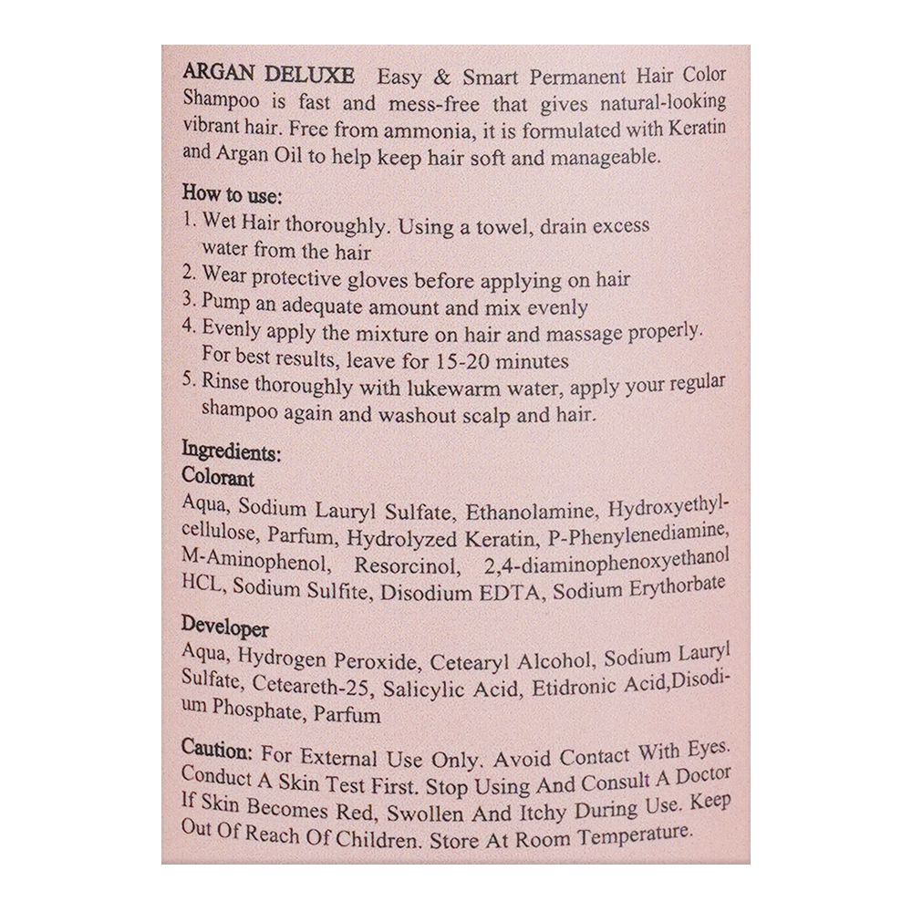 Argan De Luxe Easy & Smart Keratin Color Shampoo, Natural Black, For Men & Women, 200ml - Image 3