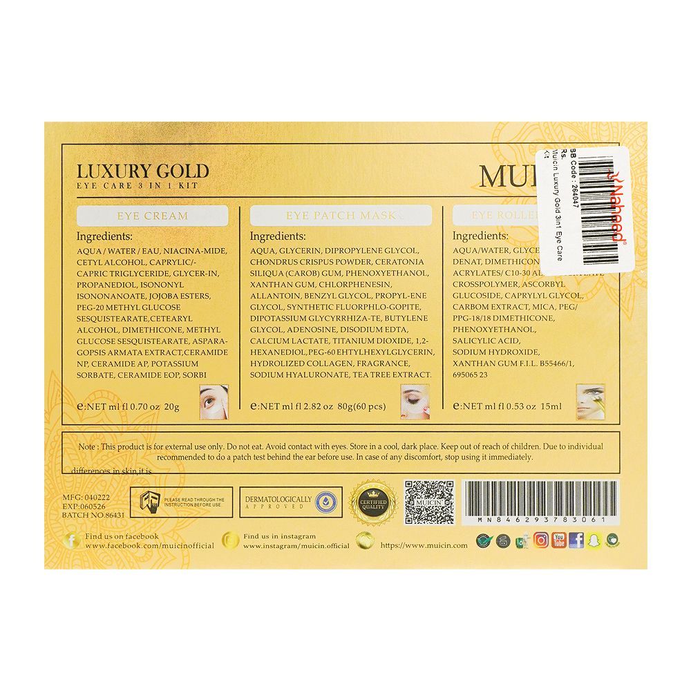 Muicin Luxury Gold 3-In-1 Eye Care Kit - Image 3