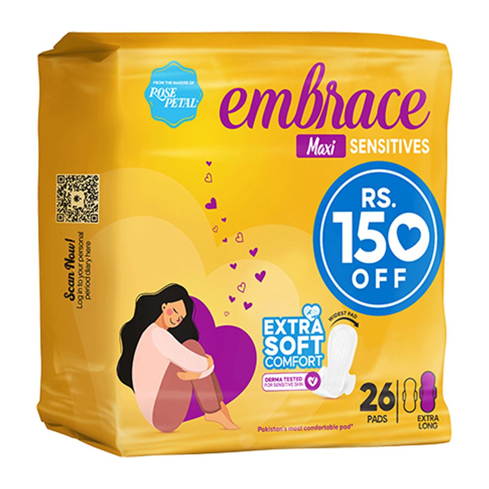 Embrace Sensitive Maxi Pads, Extra Long, Trio Pack, 26-Pack, Rs.150/- Off - Main Image