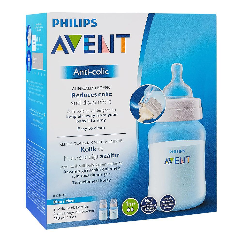 Avent Anti-Colic Wide Neck Feeding Bottle, 2-Pack, 260ml, SCF815/62 - Image 2