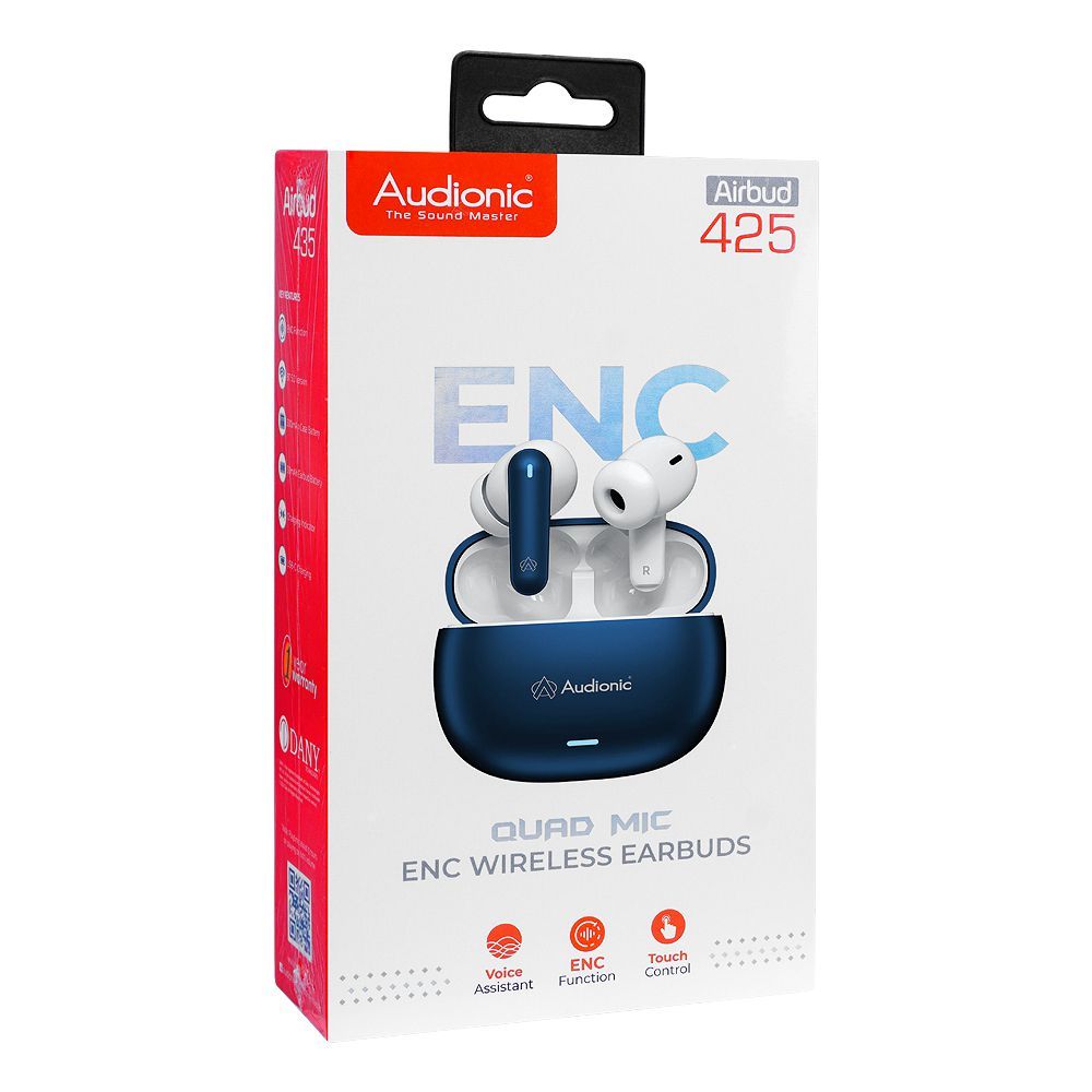 Audionic Quad Mic ENC Environmental Noise Cancellation Wireless Earbuds Airbud-425, Blue - Image 2