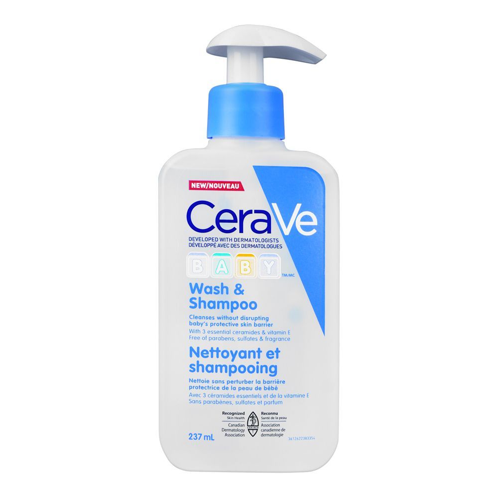 CeraVe Baby Wash & Shampoo, Fragrance Free, Paraben & Sulfate Free Shampoo, 237ml - Main Image
