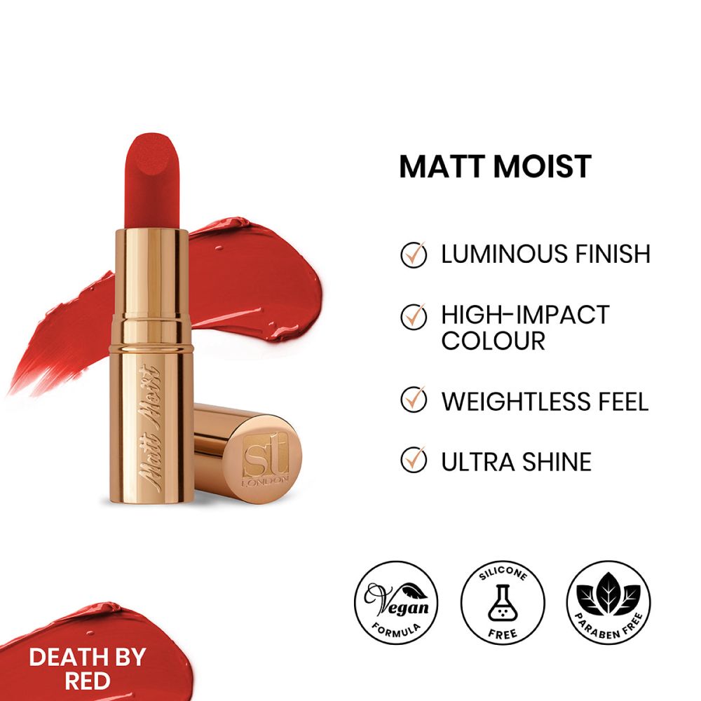 ST London Matte Moist Long Lasting Lipstick, Death By Red - Main Image
