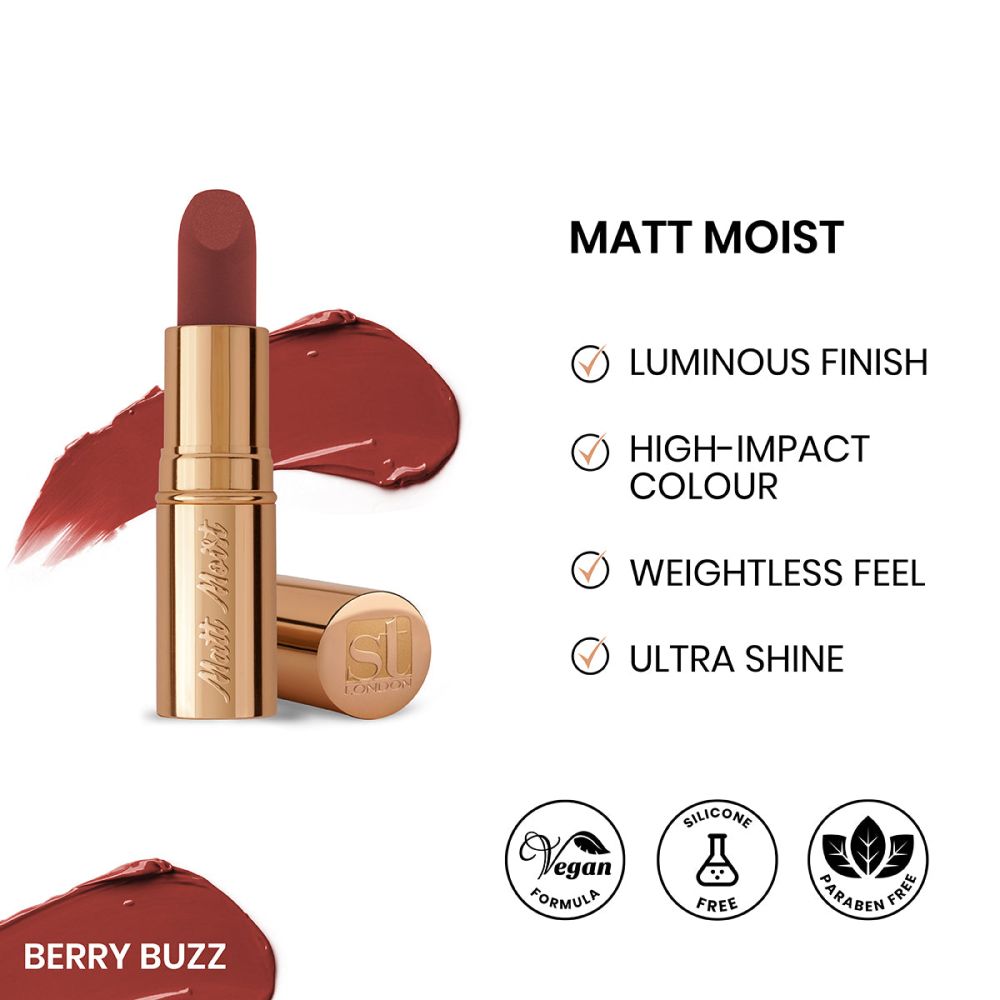 ST London Matte Moist Long Lasting Lipstick, Berry Buzz - Main Image