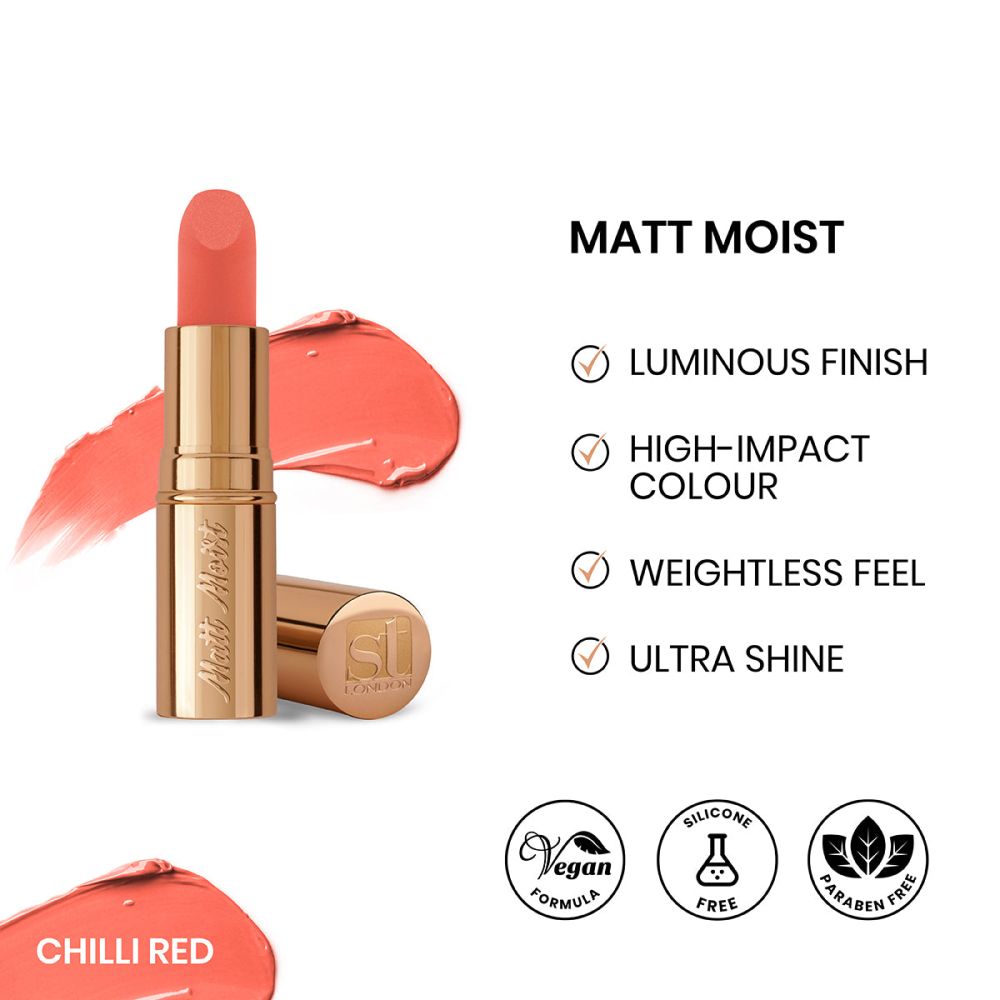 ST London Matte Moist Long Lasting Lipstick, Chilli Red - Main Image