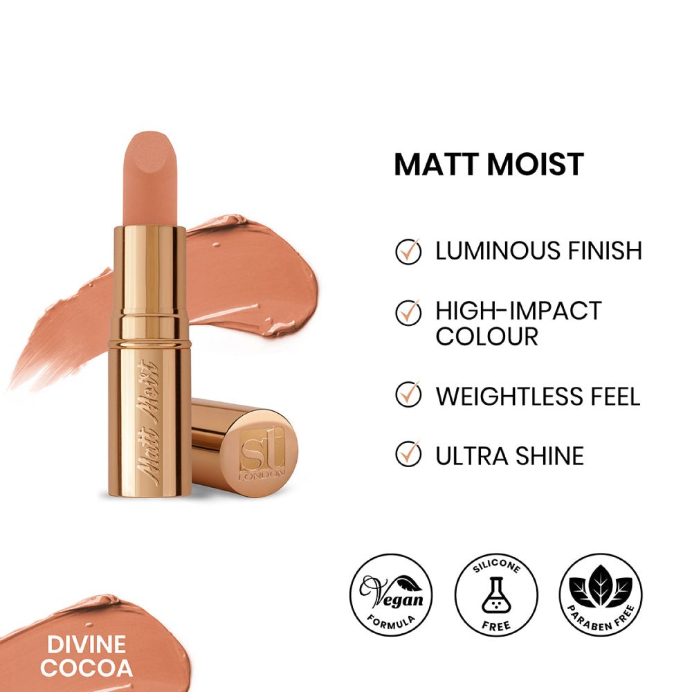 ST London Matte Moist Long Lasting Lipstick, Divine Cocoa - Main Image