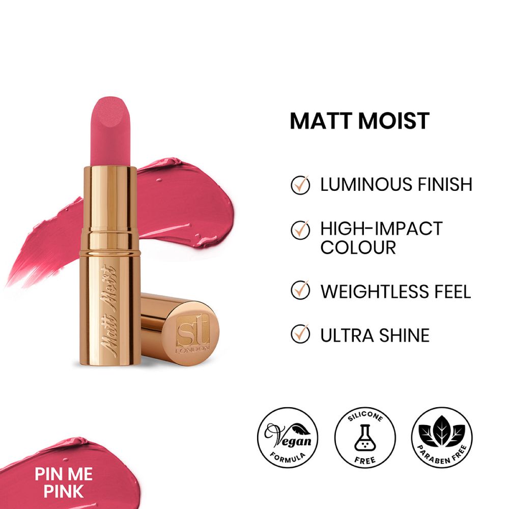ST London Matte Moist Long Lasting Lipstick, Pin Me Pink - Main Image