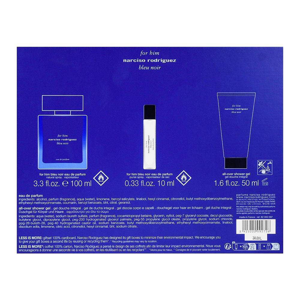 Narciso Rodriguez For Him Bleu Noir Set EDP 100ml + EDP 10ml + Shower Gel, For Men, 50ml - Image 3