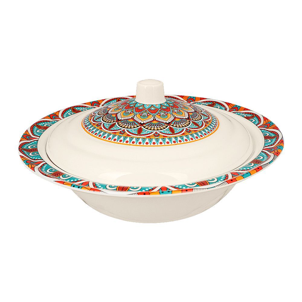 Sky Melamine Bowl With Lid, Ajrak Print, Cultural Design, Food Storage Solution - Main Image