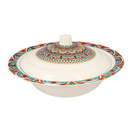 Sky Melamine Bowl With Lid, Ajrak Print, Cultural Design, Food Storage Solution - Main Image