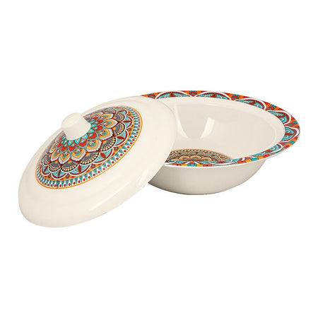Sky Melamine Bowl With Lid, Ajrak Print, Cultural Design, Food Storage Solution - Image 2