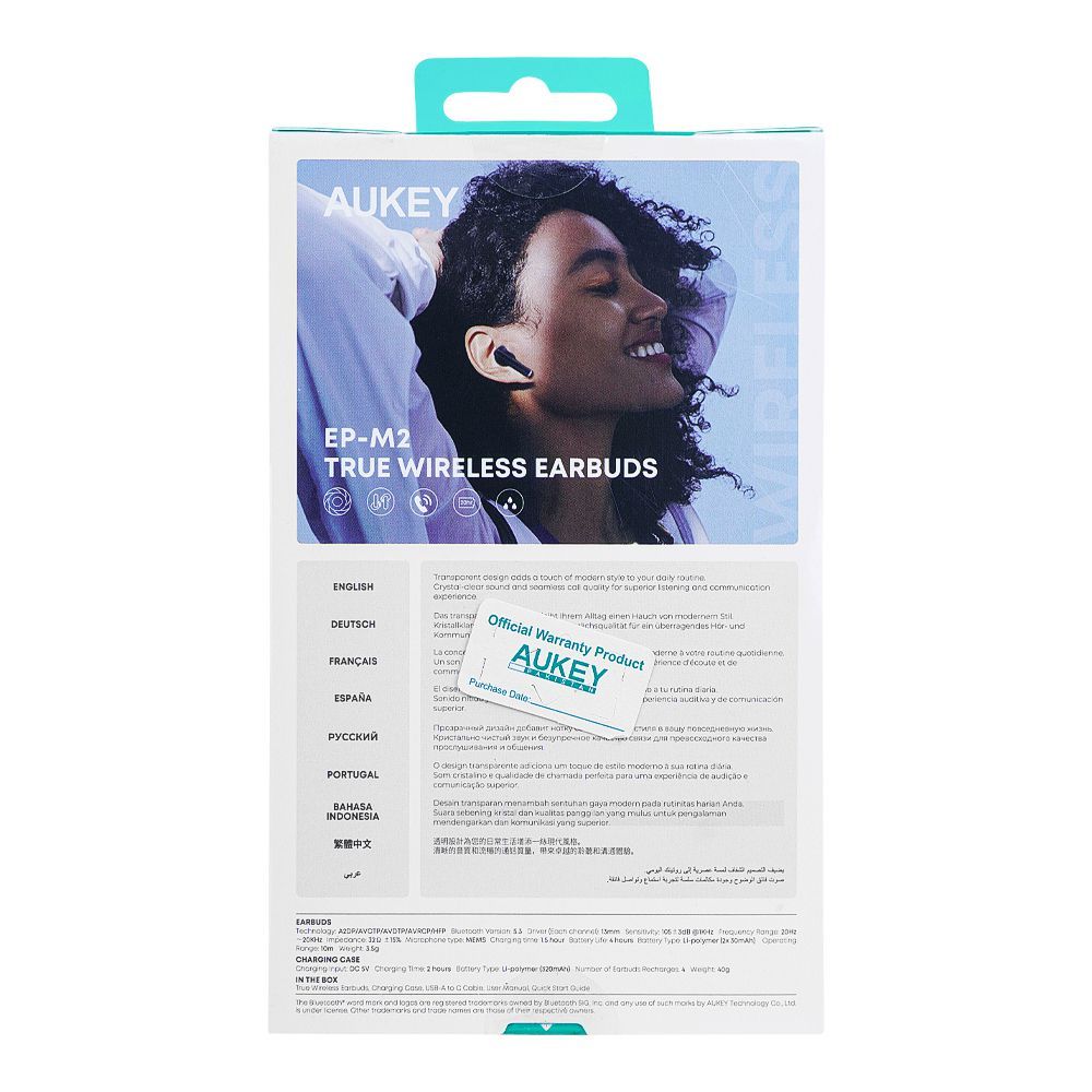 Aukey True Wireless Earbuds, White, EP-M2 - Image 4