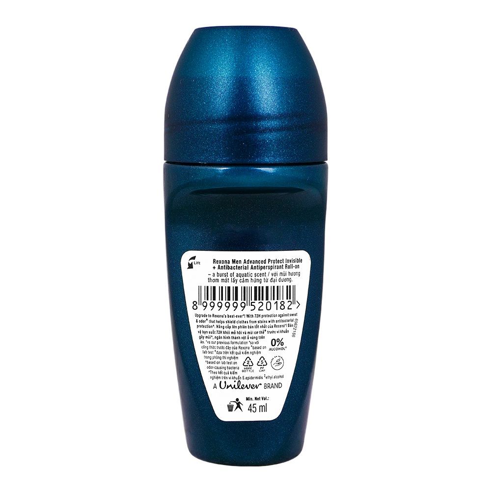 Rexona Advanced Protect Invisible+Antibacterial Deodorant Roll On, For Men, 45ml - Image 2