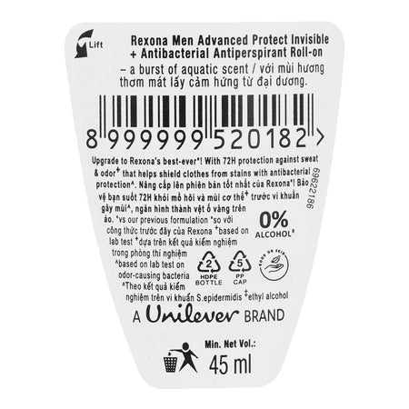 Rexona Advanced Protect Invisible+Antibacterial Deodorant Roll On, For Men, 45ml - Image 3