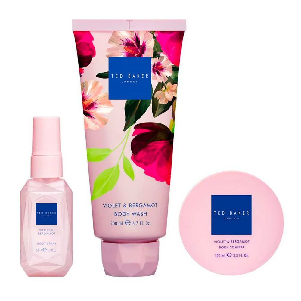 Ted Baker Violet & Bergamot Gift Set: Body Spray 50ml, Body Wash 200ml & Body Souffle 100ml, For Women, 3-Pack - Main Image