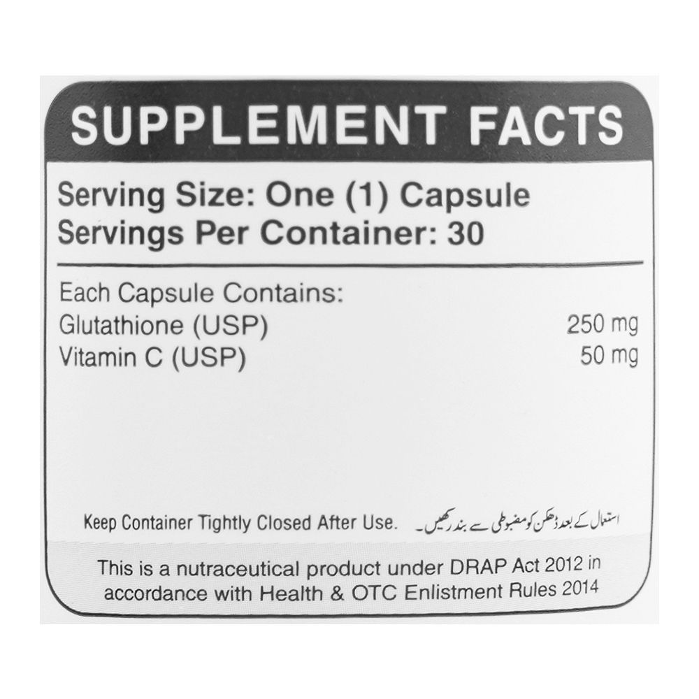 Herbiotics Glutazin Glutathione Dietary Supplement 250mg, Bottle (30 Capsules) - Image 3