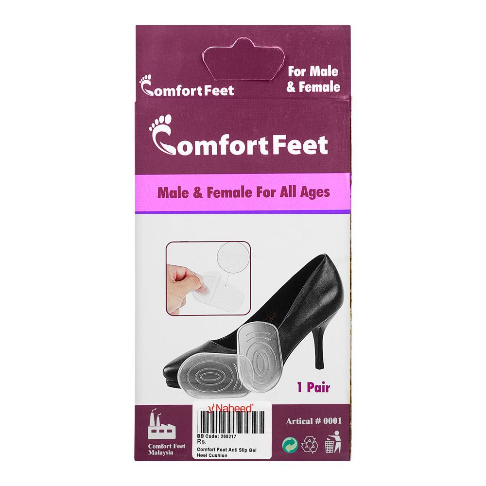 Comfort Feet Anti-Slip Gel Heel Cushion - Pain Relief Insoles, For Heel Discomfort, 1 Pair - Image 2