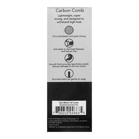 Epic Professional Carbon Metal Tail Comb, Black, 06204CEPIC - Image 3