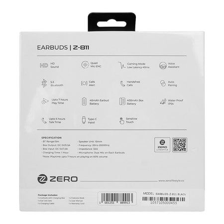 Zero Quad MIC ENC Wireless Earbuds, Z-811, Jet Black - Image 4