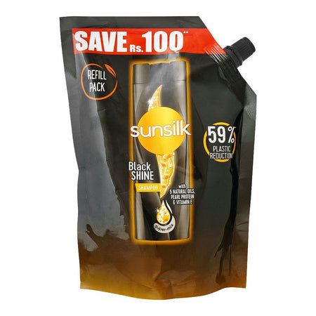 Sunsilk Black Shine 5 Natural Oils, Pearl Protein & VitaminE Shampoo, 360ml, Refill Pack Save Rs.100 - Main Image