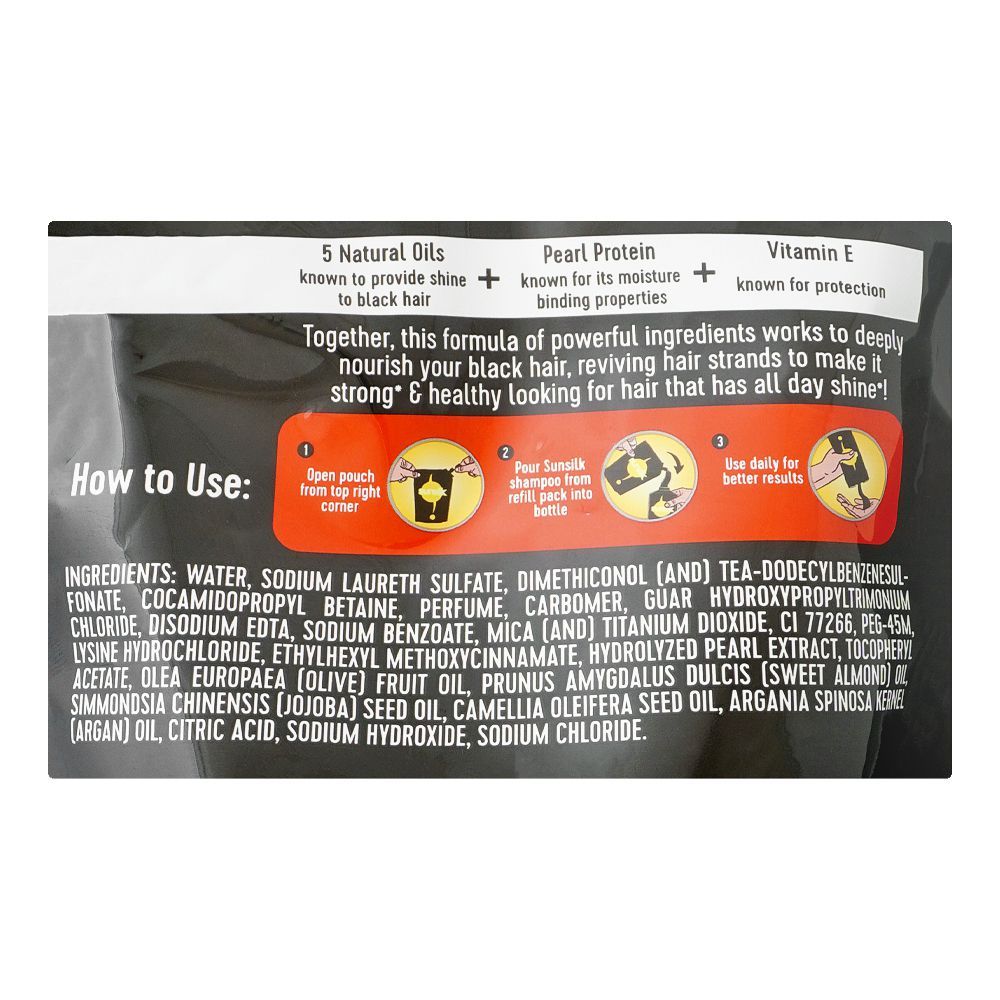 Sunsilk Black Shine 5 Natural Oils, Pearl Protein & VitaminE Shampoo, 360ml, Refill Pack Save Rs.100 - Image 3