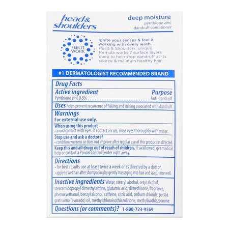 Head & Shoulder Deep Moisture Anti-Dandruff Daily Hair & Scalp Conditioner, Pyrithione Zinc, 315ml - Image 3