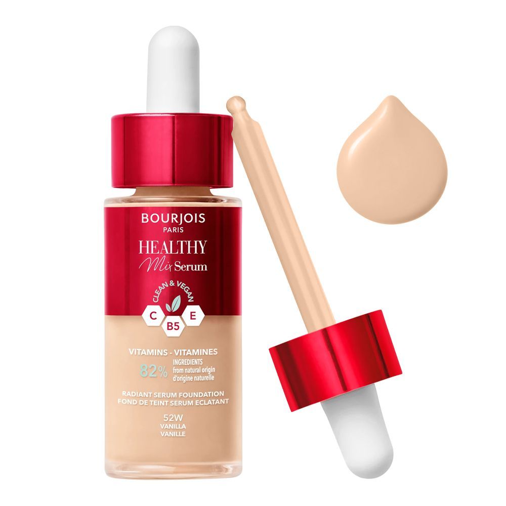 Bourjois Healthy Mix Clean & Vegan Radiant Serum Foundation, Vitamins 82%, 52W Vanilla, 30ml - Main Image
