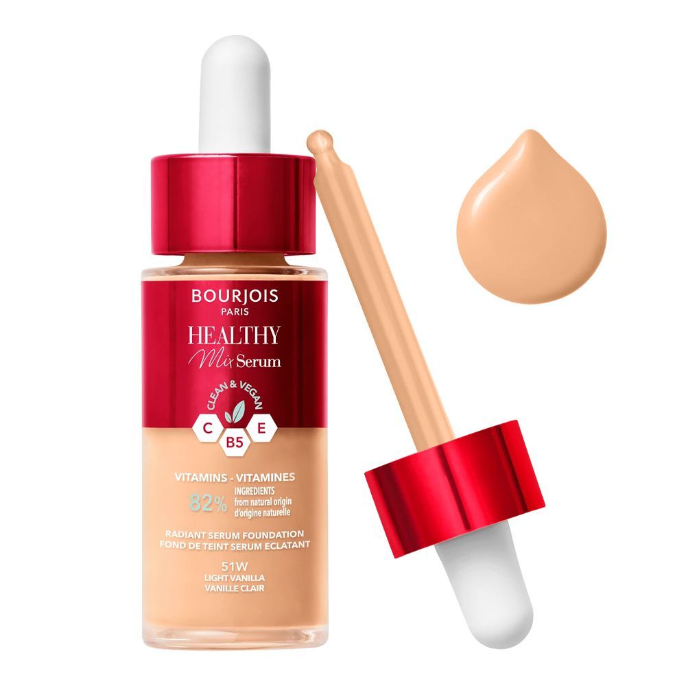 Bourjois Healthy Mix Clean & Vegan Radiant Serum Foundation, Vitamins 82%, 51W Light Vanilla, 30ml - Main Image