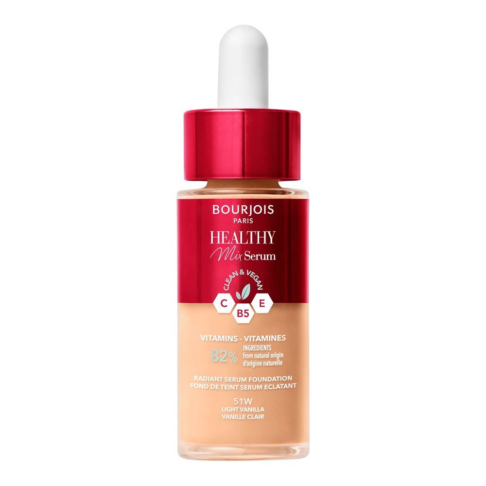 Bourjois Healthy Mix Clean & Vegan Radiant Serum Foundation, Vitamins 82%, 51W Light Vanilla, 30ml - Image 2
