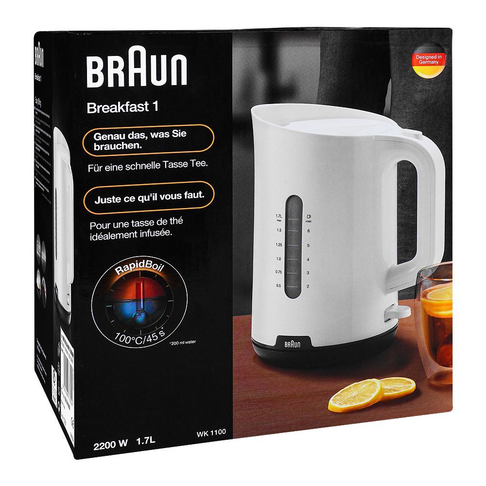 Braun Breakfast1 Kettle, 360 Rotating Base, Limescale Filter, 1.7L, BPA-Free, 2200W, WK-1100WH - Image 3